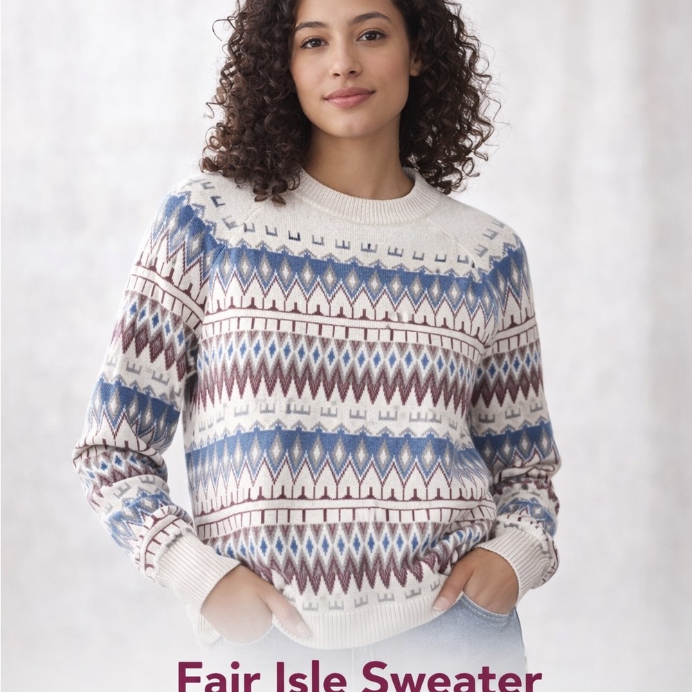 Geometric Patterned Sweater - Cream and Blue